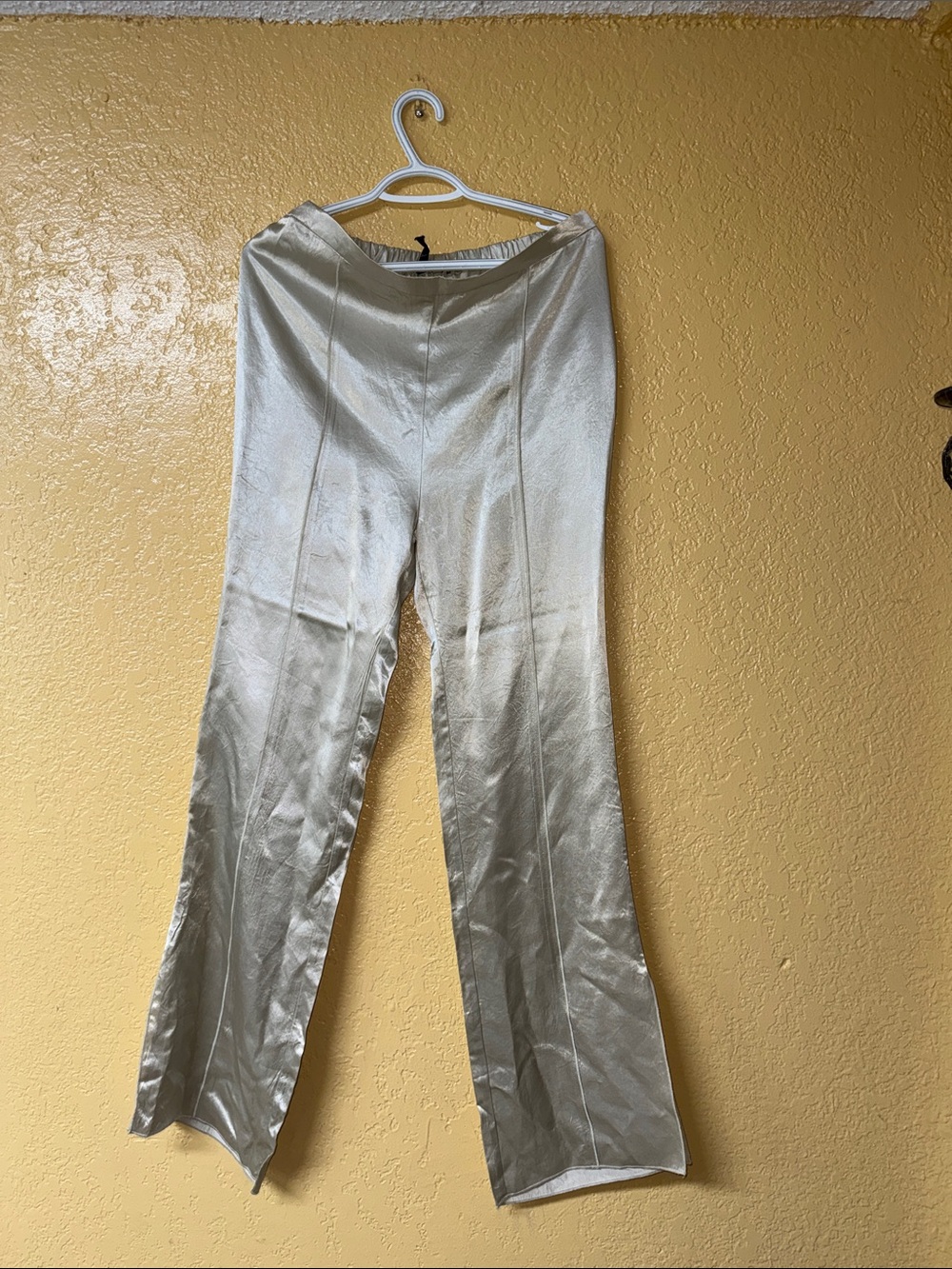 Zara Shimmery Silver Wide-Leg Satin Pants